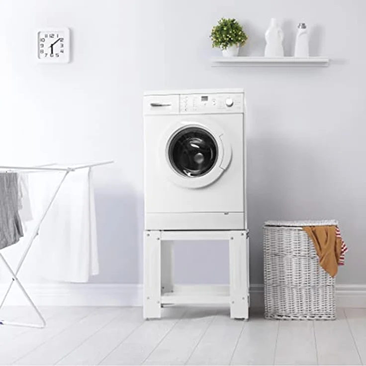 Xavax Waschmaschinen Untergestell 60 x 60cm (50cm Erhöhung, stabiler Unterbau-Sockel mit Bodenfach, höhenverstellbare Füße, Waschmaschinen-Trockner-Podest) weiß – Bild 6