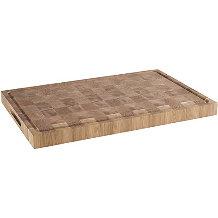 APS APS 806 Schneidbrett - Käsebrett aus geöltem Eichenholz, B x T x H: 58 x 37,5 x 4,5 cm, mit Saftrinne, Antirutsch-Füßchen und Griffmulden, Naturfarben