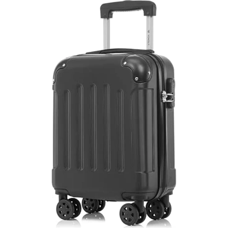 YONSLY Kabinenkoffer S mit abnehmbaren Rädern, Hartschalenreisekoffer in Schwarz, Trolley mit 4x 360° Rollen, Zahlenschloss und Gummigriff – Bild 1