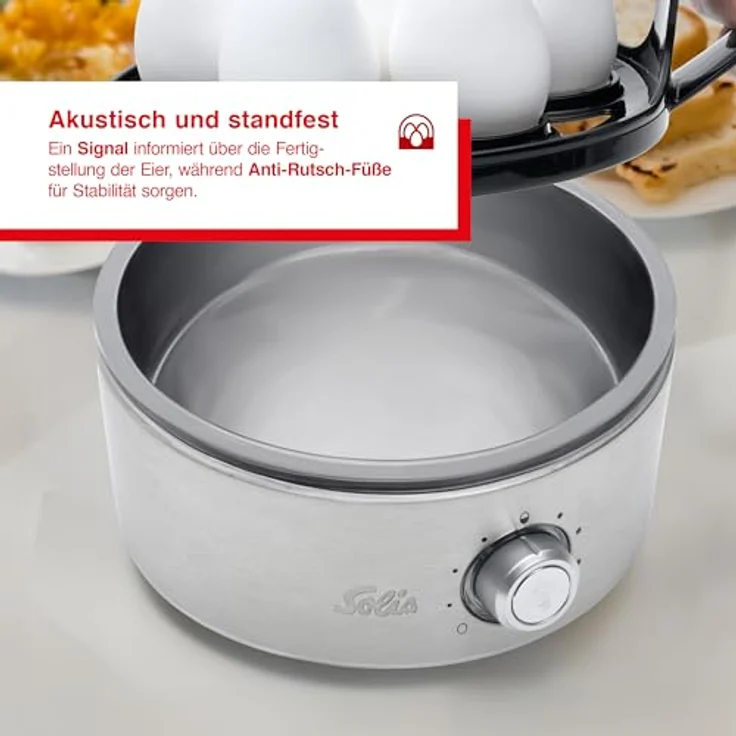 Solis of Switzerland Egg Boiler & More, Typ 8272, für bis zu 7 Eier, mit Cool-Touch-Griff, Timer und Edelstahlgehäuse – Bild 5