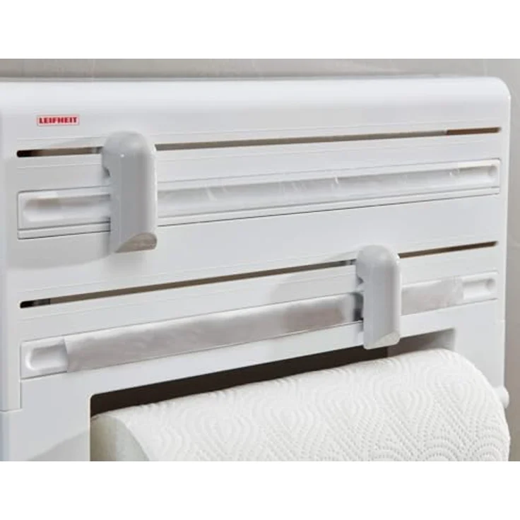 Leifheit Wandrollenhalter Parat ComfortLine-Serie für 3 Rollen, saubere Schnittkanten durch praktischen Schneidabroller, Küchenrollenhalter mit Folienschneider sorgt für griffbereite Folien-Enden – Bild 6