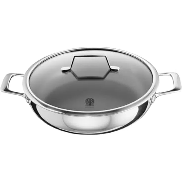 Schulte-Ufer Schmorpfanne ASTRAL mit UniverSUS-Oberflächenstruktur, Edelstahl, 28 cm, energiesparender Allherd-Aluminium-Kapselboden