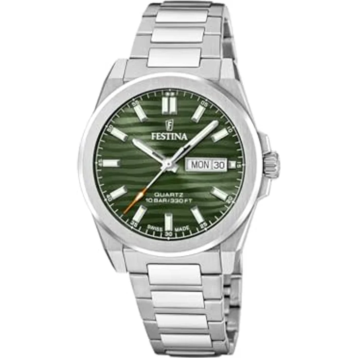 Festina F20073/4 CLASSIQUES ACIER, Herrenuhr mit grünem Zifferblatt und Saphirglas, Swiss Made – Bild 2
