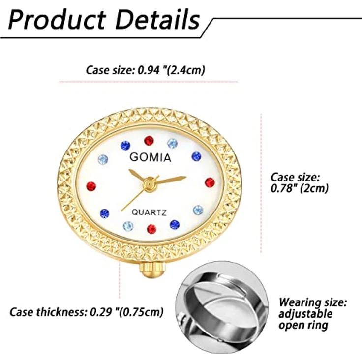 JewelryWe Ringuhr Damen Analog Quarz mit ovalem Strass Muschel Zifferblatt, Gold, verstellbar – Bild 3