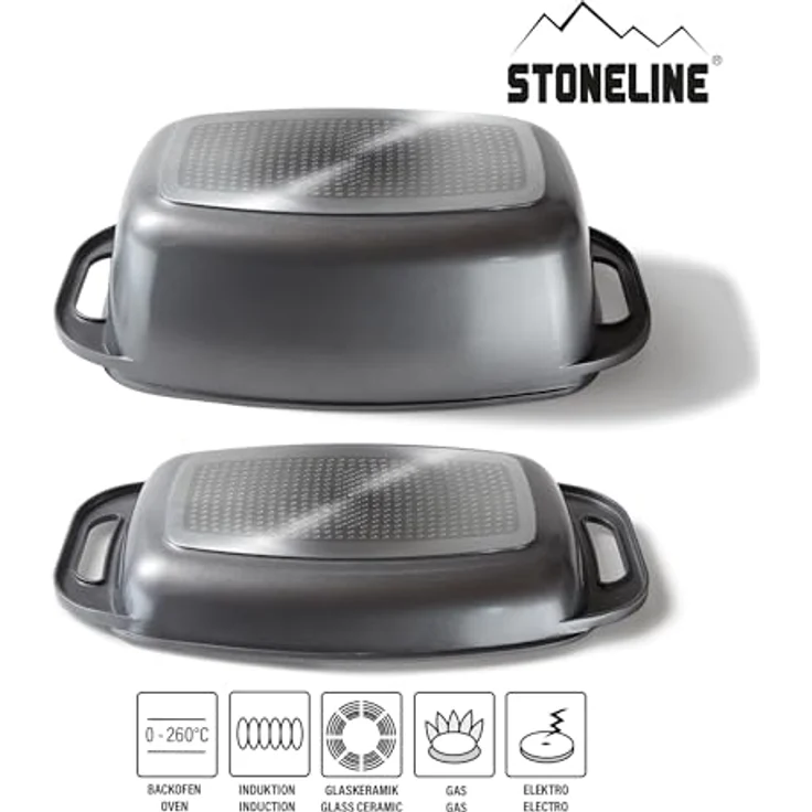 STONELINE XXL Bräter 43 x 26 cm, mit Aluguss-Deckel, induktionsgeeignet, Deckel als Auflaufform verwendbar – Bild 2