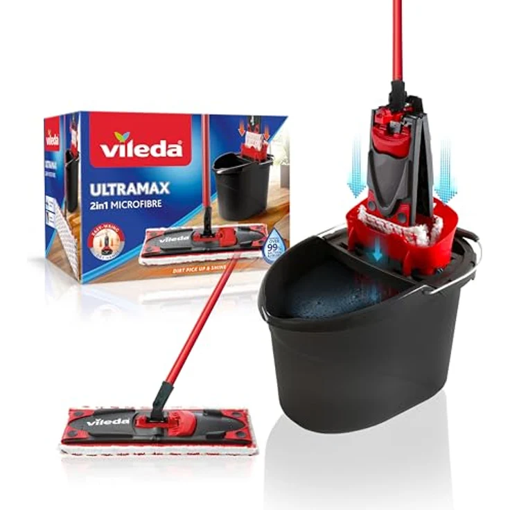 Vileda UltraMat 2in1 Komplett-Set Flachwischer und Microfaser- Wischbezug Bodenwische – Bild 2