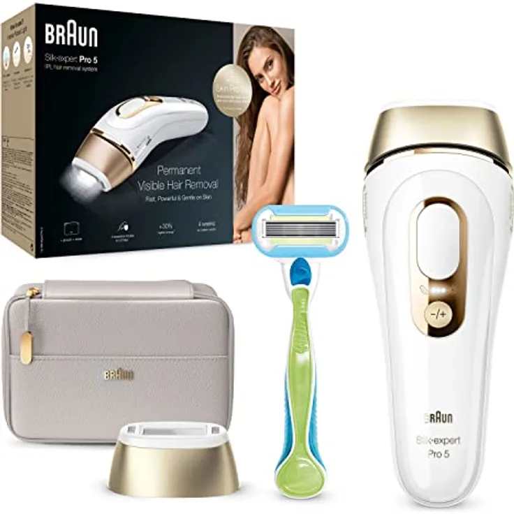Braun Silk-Expert Pro 5 PL5054 IPL-Haarentfernungsgerät für Damen, dauerhaft sichtbare Haarentfernung für zu Hause, Weiß/Gold