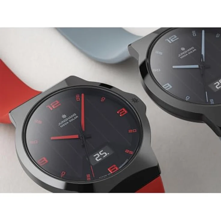 JUNGHANS Funk-Solar Herrenuhr Force Mega Solar, rot mit analog-digitaler Anzeige, kratzfestem Gehäuse und leuchtendem Zifferblatt – Bild 5