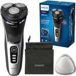 Philips Shaver Series 3000 – Elektrischer Nass- und Trockenrasierer für Männer in Schwarz, mit SkinProtect-Technologie, ausklappbarem Bartschneider und Reisetasche, kabellos (Modell S3241/12)