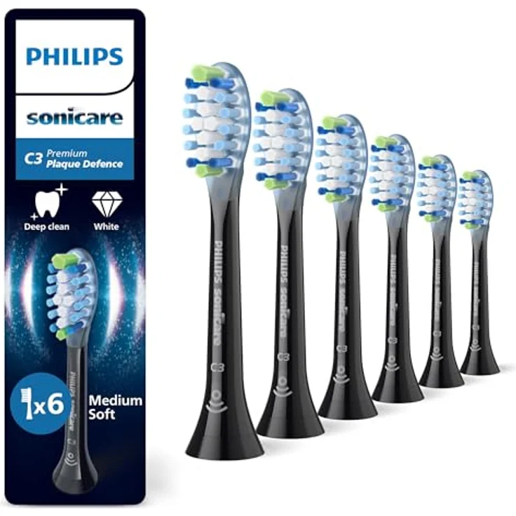 Philips Sonicare C3 Premium Plaque Defense, Original Ersatzbürstenköpfe, Schwarz, 6er-Pack - Entfernt bis zu 10x mehr Plaque, 100% mehr Verfärbungen in drei Tagen, biobasiert – Bild 1