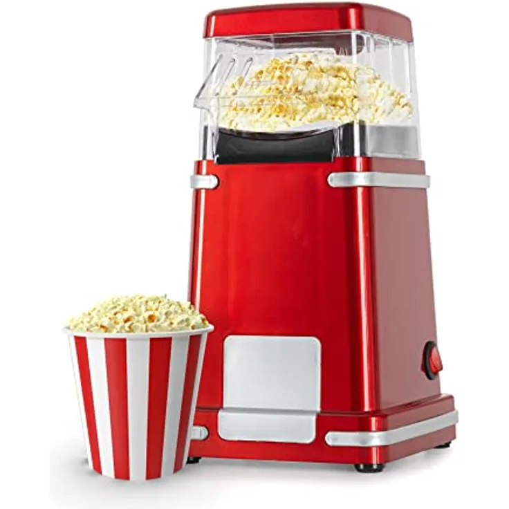 Stagecaptain PCM-1200 HA Fettfreie Heißluft-Popcorn-Maschine - Kalorienbewusster Genuss ohne Fett oder Öl - 1200 Watt - schnelle Zubereitung - Retrodesign für Movie-Liebhaber - Metallic Red