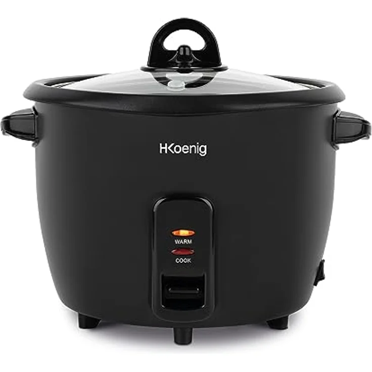 H.Koenig ORYZA4 Reiskocher 0,8L, Warmhaltefunktion, Abschaltautomatik, BPA-frei, Transparenter Deckel, 350W, Silber – Bild 1
