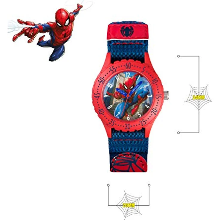 SPIDER-MAN Spiderman Kinder Analog Quarz Uhr SPD3495, Zifferblatt mit Spiderman-Motiv, weiches Segeltuchband mit Klettverschluss, 1 Jahr Garantie – Bild 4