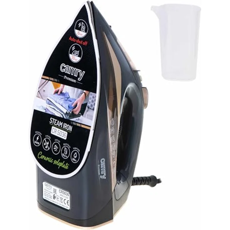 Camry Steam Iron CR 5036 3400 W Water tank capacity 360 ml Continuous steam 50 g/min Black/Gold – Bild 5