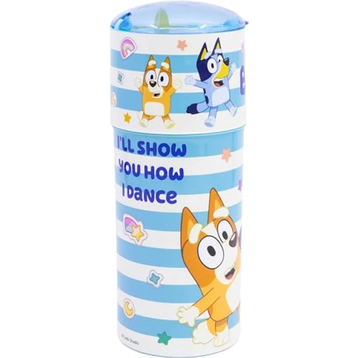 Storline Bluey Trinkflasche, 350ml aus Kunststoff mit klappbarem Trinkverschluss, auslaufsicher – Bild 2