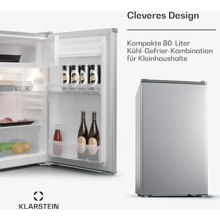 Klarstein Mini Kühlschrank 80 L mit Gefrierfach, LED-Innenbeleuchtung, lautloser Motor - Weiß – Bild 2