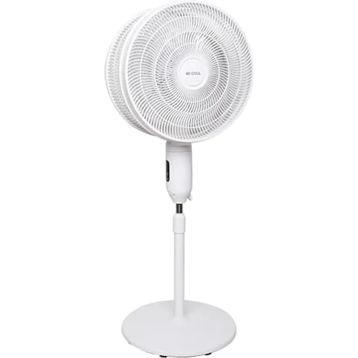 Be Cool Doppelkopf-Standventilator 2x45cm, Leise & leistungsstark mit 12 Geschwindigkeitsstufen, Timer und Fernbedienung, Weiß