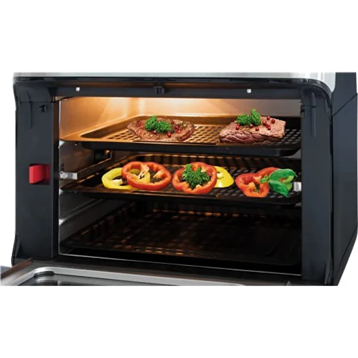 ProfiCook PC-FR 1200 H Heißluft-Fritteuse, 9 Automatikprogramme inkl. variabler Zeit und Temperatureinstellung, Kapazität: ca. 11 Liter, 4 Einschubhöhen für optimale Backergebisse, Edelstahl-schwarz – Bild 6