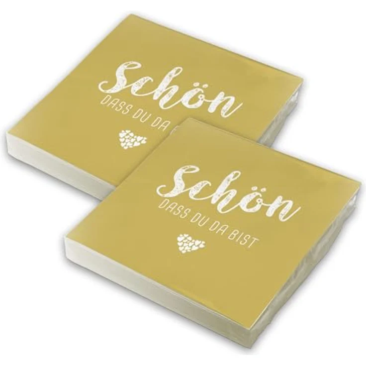 itenga Servietten Schön dass du da bist, 3-lagig, 30 x 30 cm, 40 Stück, currygelb für Kommunion, Konfirmation, Hochzeit und Taufe – Bild 1