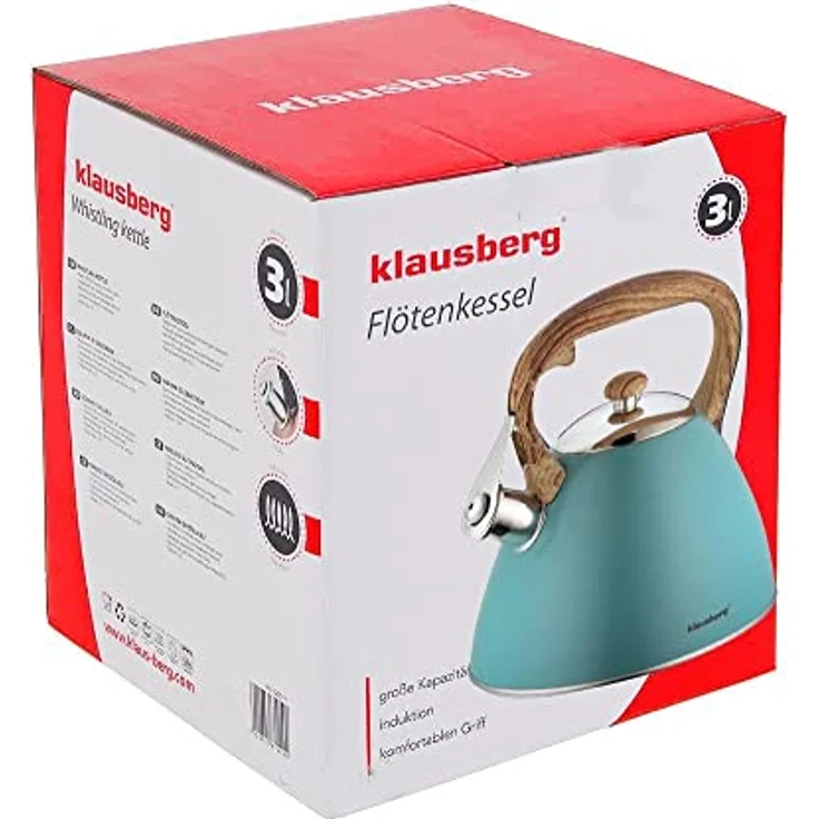 KLAUSBERG Flötenkessel 3 Liter, rostfreier Stahl mit silikonbeschichtetem Griff, geeignet für Induktionsherde – Bild 2