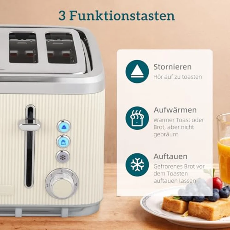 HOMCOM Wasserkocher Toaster Set, 1,7L Wasserkocher mit Thermostat und 4-Scheiben-Toaster in Cremeweiß und Silber, 7 Bräunungsstufen, automatische Abschaltung – Bild 8