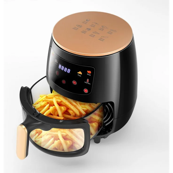 oyajia Heißluftfritteuse 6L, 1800W Airfryer mit Sichtfenster, Glasfrittierkorb, 7 Programme, 60-Minuten-Timer, einstellbare Temperatur, ohne Öl