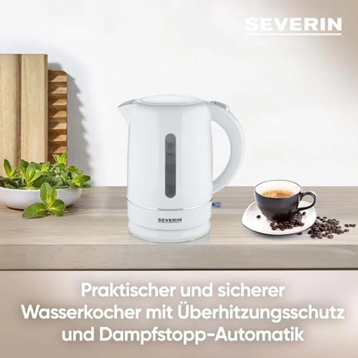 SEVERIN Wasserkocher, 1,7 L Kapazität, mit herausnehmbarem Kalkfilter, Wasserstandsanzeige, Ein-Aus-Taste & Kontrollleuchte, 2.200 W, weiß, KA 4325 – Bild 3