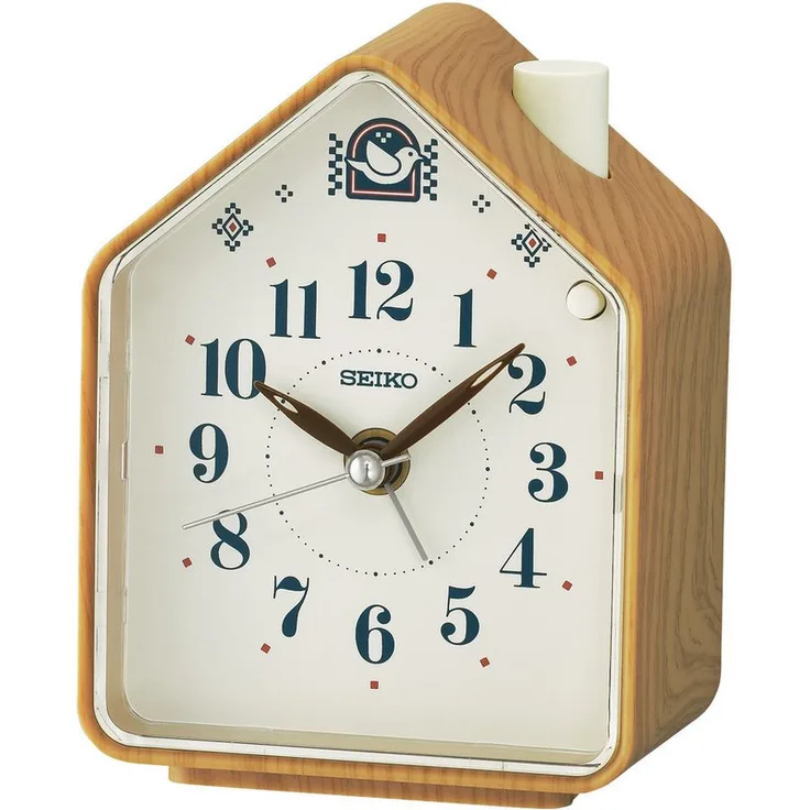 Seiko Quarzwecker im Vogelhaus-Design mit Vogelstimmen, braun marmoriert, präzises Quarzwerk, Schlummerfunktion, regulierbare Lautstärke