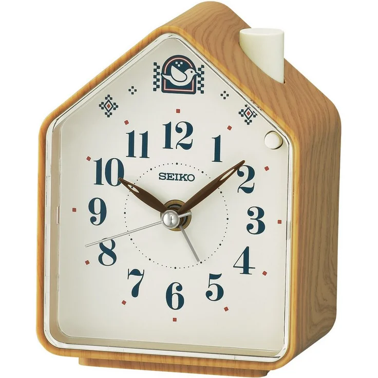Seiko Quarzwecker im Vogelhaus-Design mit Vogelstimmen, braun marmoriert, präzises Quarzwerk, Schlummerfunktion, regulierbare Lautstärke