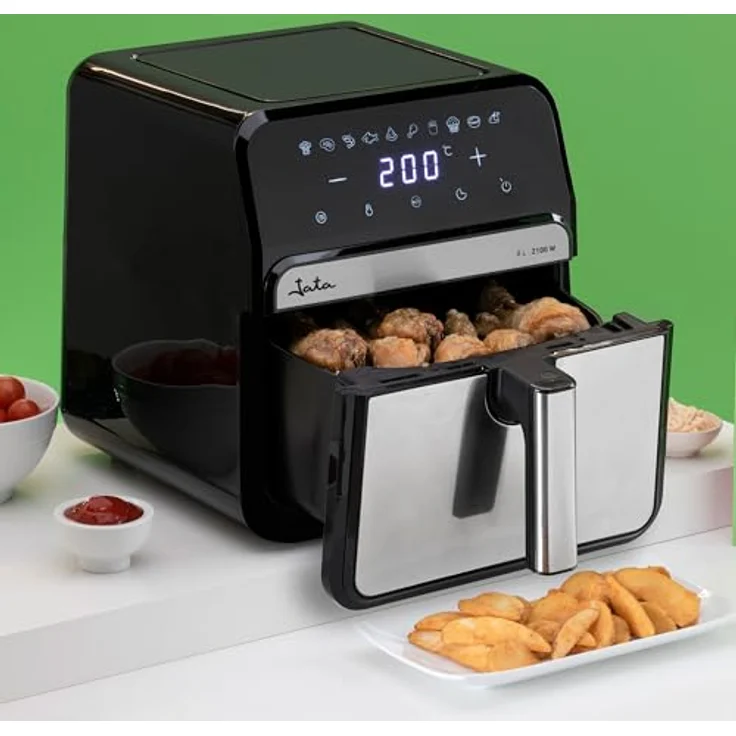 JATA JEFR1242 Luftfritteuse, 8 l, 2100 W, 10 Programme, bis zu 200 °C, intuitives Touch-Panel, Timer 60 Minuten, BPA-freier Korb, ölfreies Frittieren, Backen, Braten, Dehydrieren – Bild 2