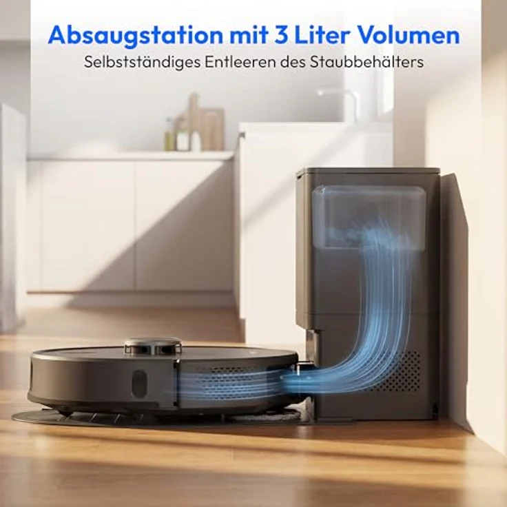 MEDION Saugroboter X51 SW+, 2-in-1 mit Absaugstation, 10000Pa Saugkraft, Lasernavigation und Wischfunktion, grau – Bild 3
