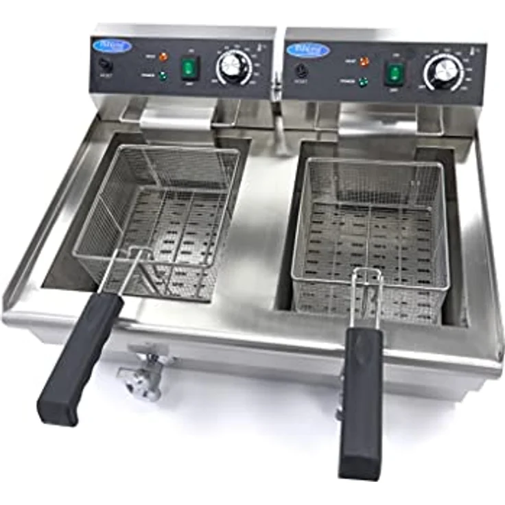 Maxima Doppel-Catering-Fritteuse, 2x 13 L Edelstahl mit Ablasshahn und abnehmbarem Deckel, 26 Liter Kapazität – Bild 5