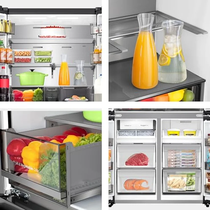 Hisense RQ5P640SYKD French Door Kühl-Gefrier-Kombination, 390 l Kühlvolumen, 250 l Gefriervolumen, schwarz, mit LED-Innenbeleuchtung und Schnellgefrier-Funktion – Bild 12