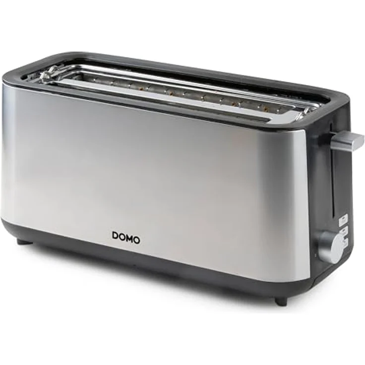 DOMO DO967T Toaster Langschlitz - für 4 Toasts - mit eingebautem Brötchenaufsatz - 1350 W, Silber/Schwarz – Bild 4