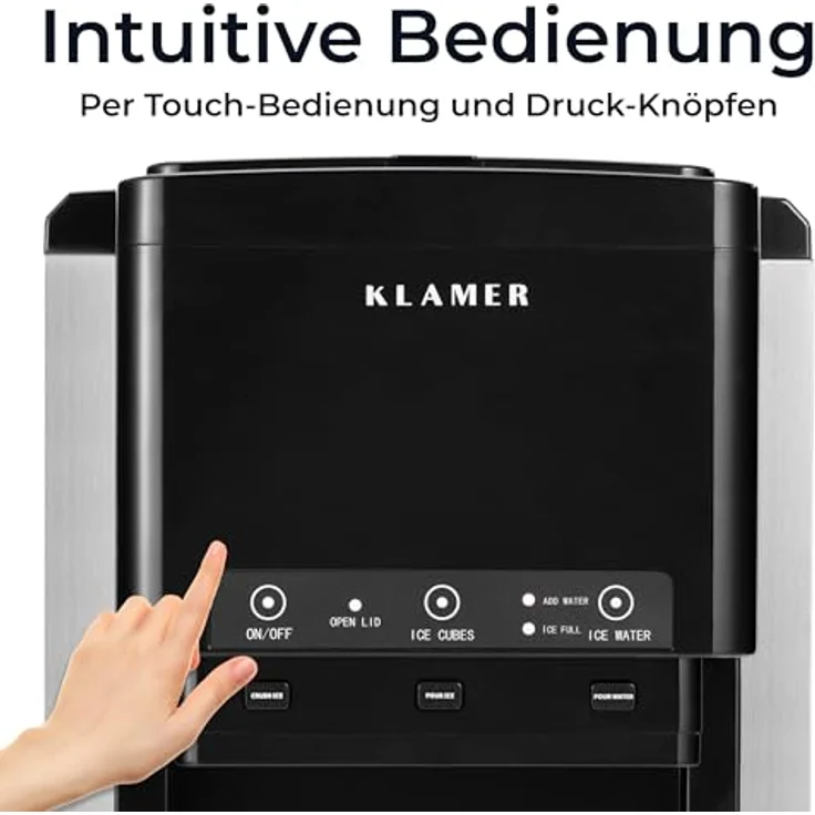 KLAMER 3-in-1 Eiswürfelmaschine mit Crushed Ice, Wasserspender, Selbstreinigung, Edelstahl, Schwarz, 12 Eiswürfel in 7-12 min – Bild 4
