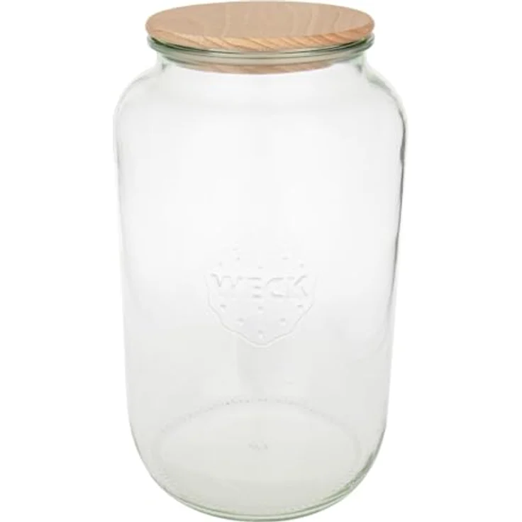 Weck Rundrandglas 3000ml, Einmachglas mit Holzdeckel 100mm und Silikondichtring – Bild 2