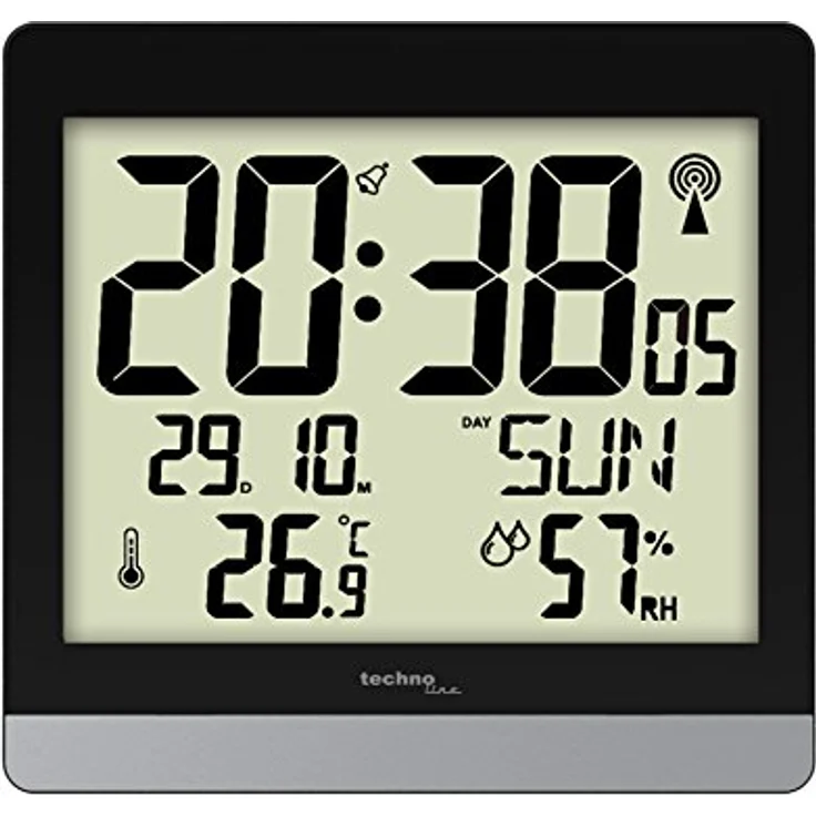 Technoline Funkwanduhr WS 8014, Schwarz, DCF-77 Funkuhr mit Datums- und Wochentagsanzeige, Innentemperatur- und Luftfeuchteanzeige, Weckalarm mit Schlummerfunktion – Bild 2