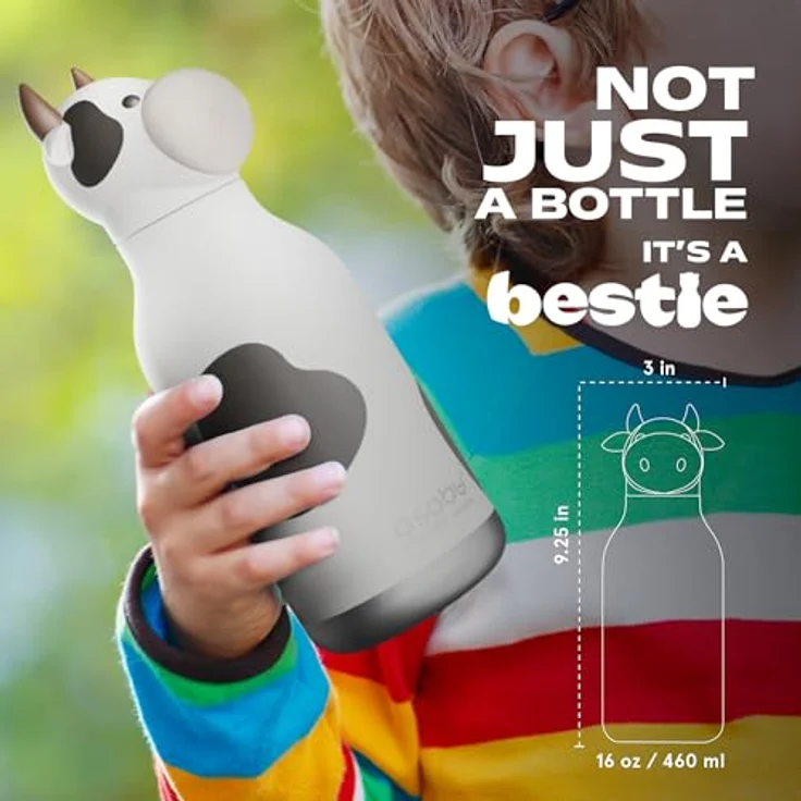 ASOBU Bestie Kindertrinkflasche mit Strohhalm, isolierte Edelstahlflasche 420ml mit Kuhkopf, auslaufsicher & BPA-frei – Bild 5