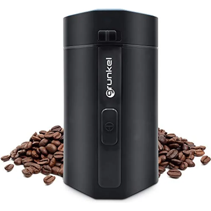 Grunkel - MO-150R - Kaffeemühle, Trockenfrüchte und elektrische Gewürze, mit Druckknopf und transparentem Visier, Fassungsvermögen 50 g, Edelstahlklingen - 150 W - Schwarz