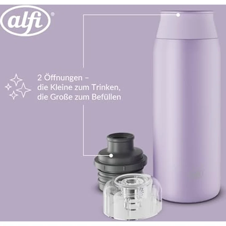 Alfi ELEMENT BOTTLE, Edelstahl Trinkflasche 0,6l mit Free-Flow Trinksystem, spülmaschinenfest, mattiert – Bild 4