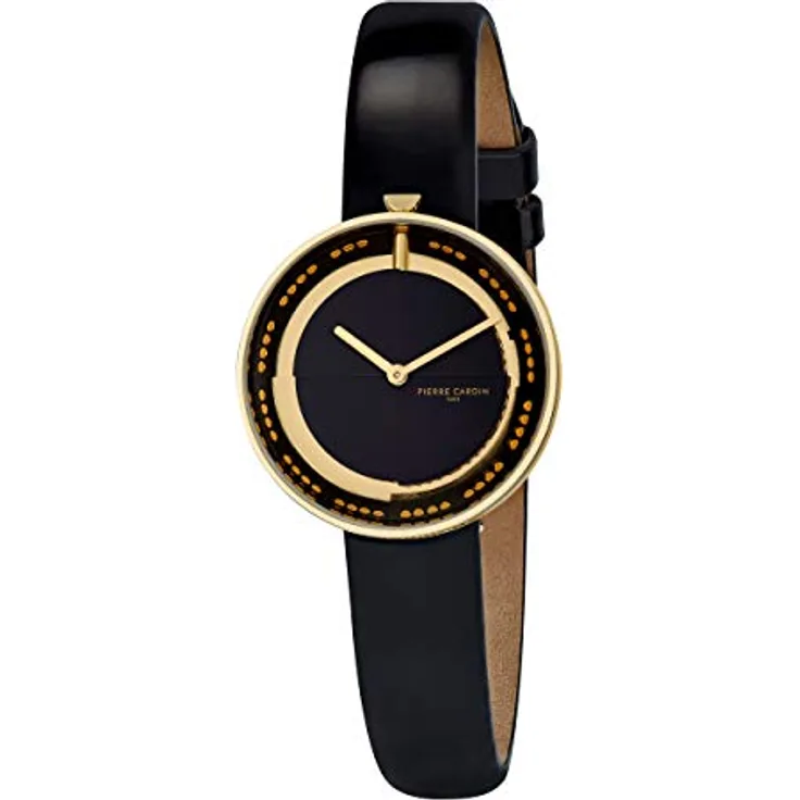 Pierre Cardin Watch CMA.0002, Armbanduhr mit Schwarzem Lederband und Goldfarbenem Gehäuse