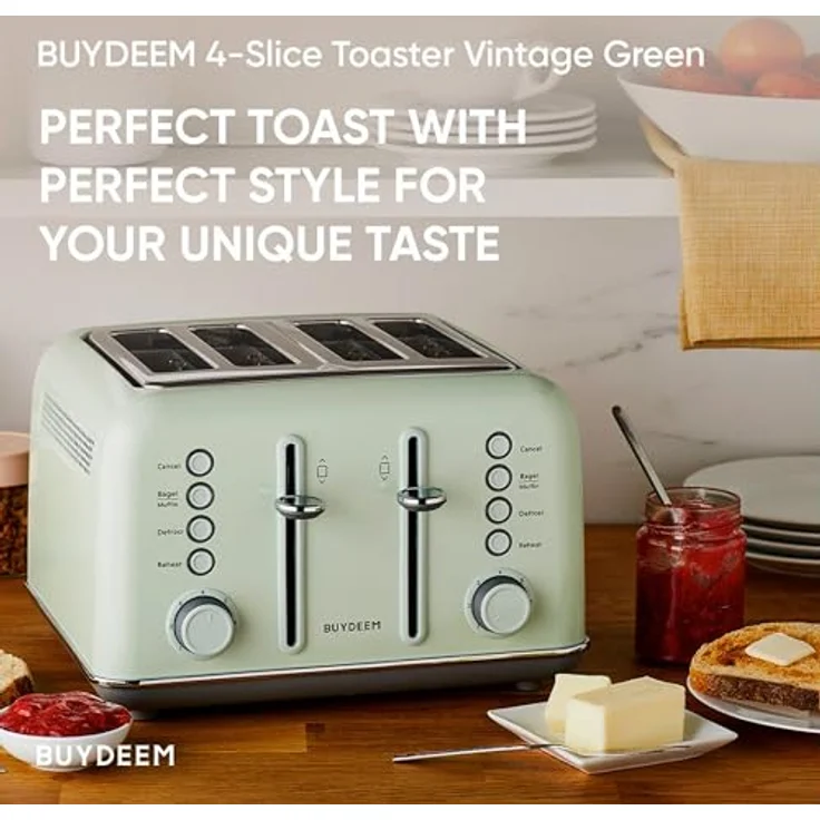 Buydeem DT640E 4 Slice Toaster, Cozy Greenish, mit dualer Steuerung und sieben automatischen Programmen für vielseitige Zubereitung – Bild 6