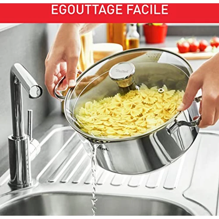 Tefal Duetto 6-teiliges Set,Kasserolle,16 cm,Kochtopf,20/24,Deckel aus cleveren Filtergläsern,10 Jahre,Edelstahl 18/10,3-lagig,Induktion A705S634, Se référer à la contenance sur la fiche produit – Bild 4