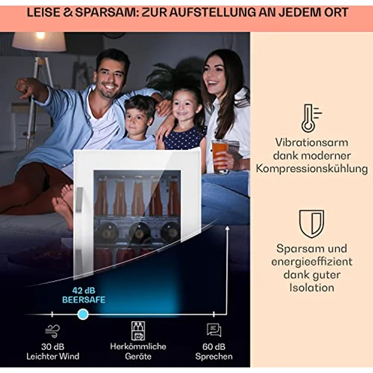 Klarstein Getränkekühlschrank HEA-BeersafeM-quartz 10039425, Bierkühlschrank mit Glastür, leise und energieeffizient, 33 Liter, Quartz – Bild 4
