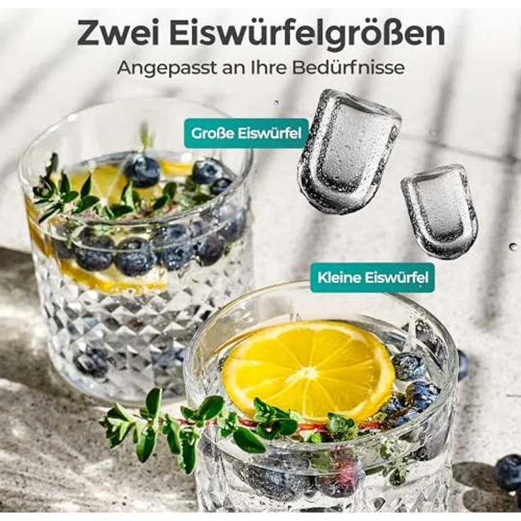 KLAMER Eiswürfelmaschine klein (2025), 8 Eiswürfel in 8 Minuten, 11 kg Eis pro Tag, 2 Größen, 1 L Wassertank, geräuscharm mit Eisschaufel und Tragegriff – Bild 5