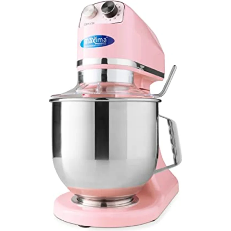 Maxima Planetenmixer 7 l, Küchenmaschine in pastellrosa mit Edelstahl-Rührschüssel, 11 Geschwindigkeiten, ideal für bis zu 2 kg Teig – Bild 1