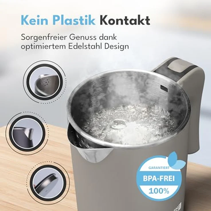 Lebenlang Reise-Wasserkocher Mini, 600W, kompakt und BPA-frei, schwarz & weiß, Edelstahlgehäuse, energiesparend, schnelle Aufheizzeit – Bild 3
