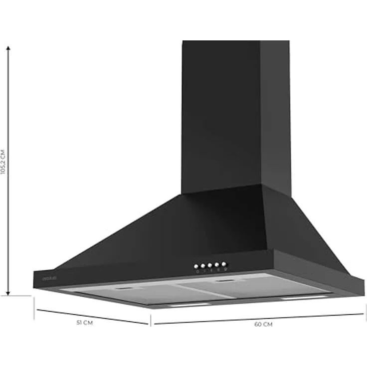 Cecotec Bolero Flux PM 606500 Dunstabzugshaube, 60 cm, Schwarz A, 165 W, Edelstahl-Finish, 650 m³/h, mechanische Steuerung, 3 Leistungsstufen, mit Licht und Kohlefilter – Bild 2