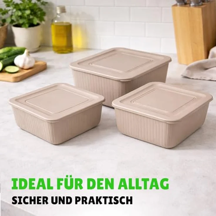 HOPEG Frischhaltedose 3er Set, Luftdicht und BPA-frei, verschiedene Größen (0,5 L, 1 L, 1,5 L), Beige – Bild 4