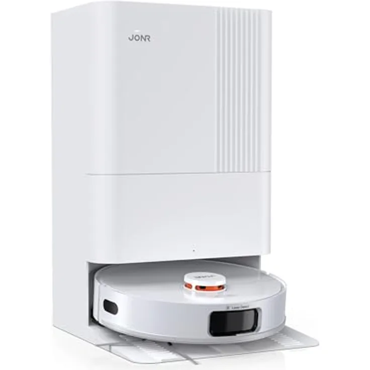 JONR T5 Pro Saugroboter, 8000Pa mit Wischfunktion, selbstreinigendem Mopp und automatischer Wischmopp-Wäsche, Weiß